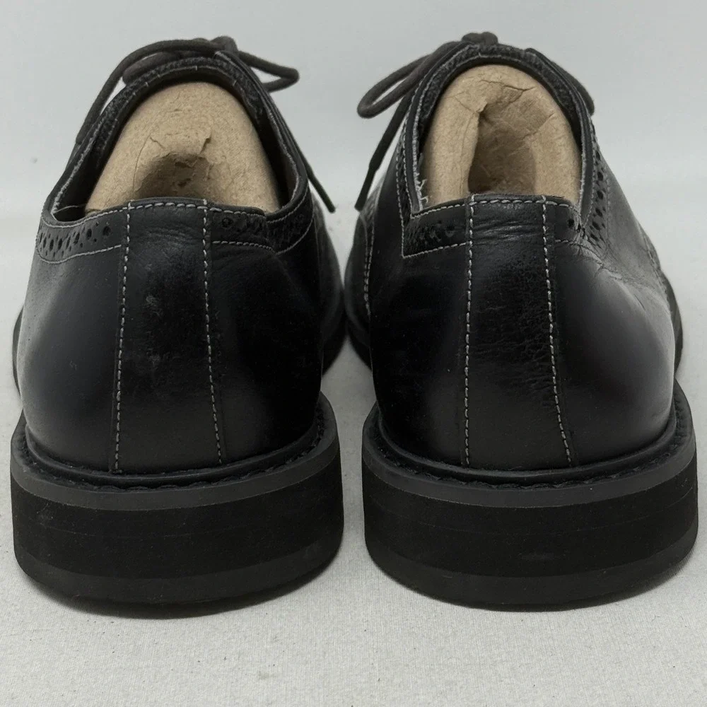 Bass Mens Howie Shoes 11 Black Leather Herringbone Wingtip‎ Oxford Preppy READ
